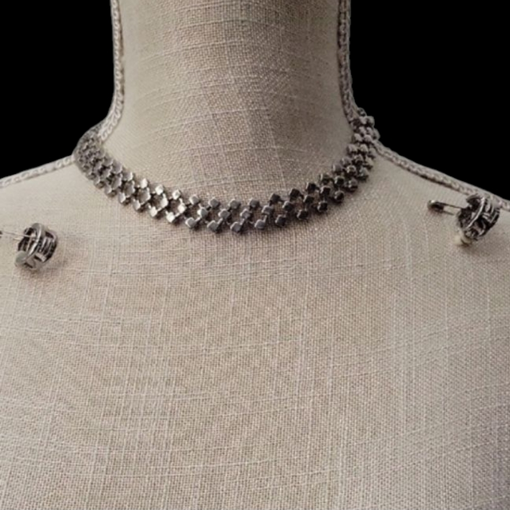 Elegant Silver Necklace and Clip On Earring Set
